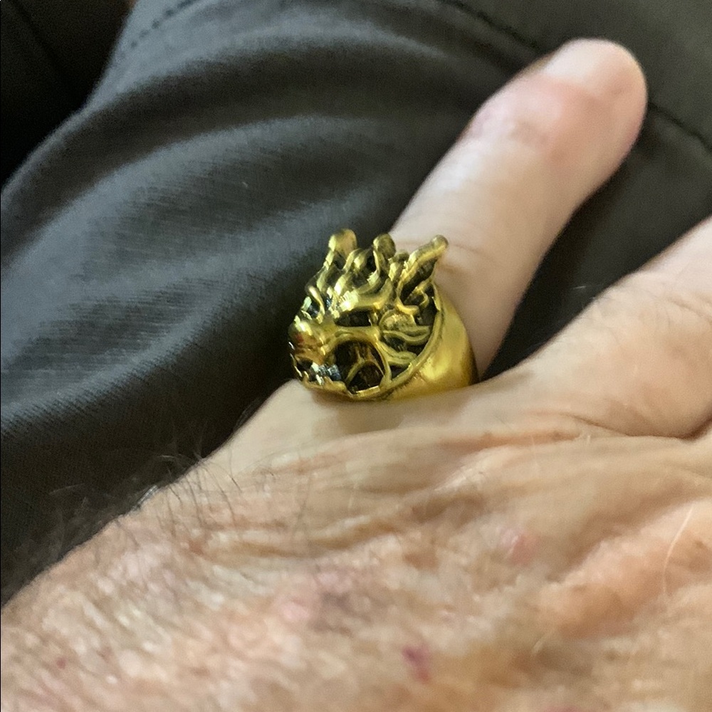 Gold Wolf Head Ring